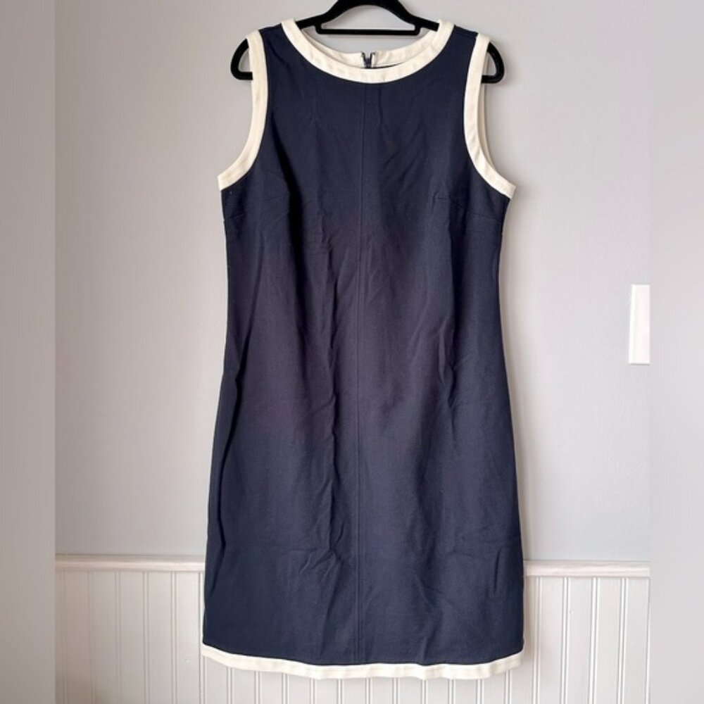 Talbots Navy Blue Sleeveless Dress with White Trim size 10 petite